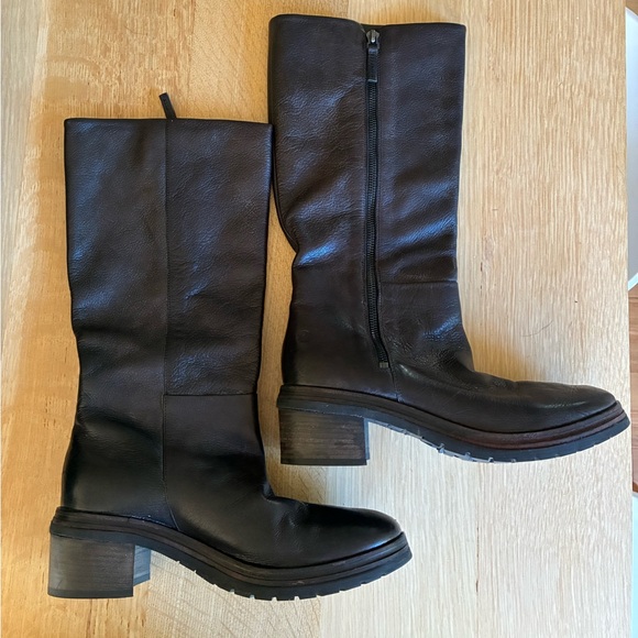 Women's Black Leather Combat Boots - Picture 1 of 7